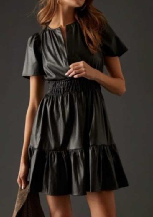 Anthropologie Dresses & Skirts - Anthropologie Somerset Faux Leather Mini Dress Womens Medium Black Pockets